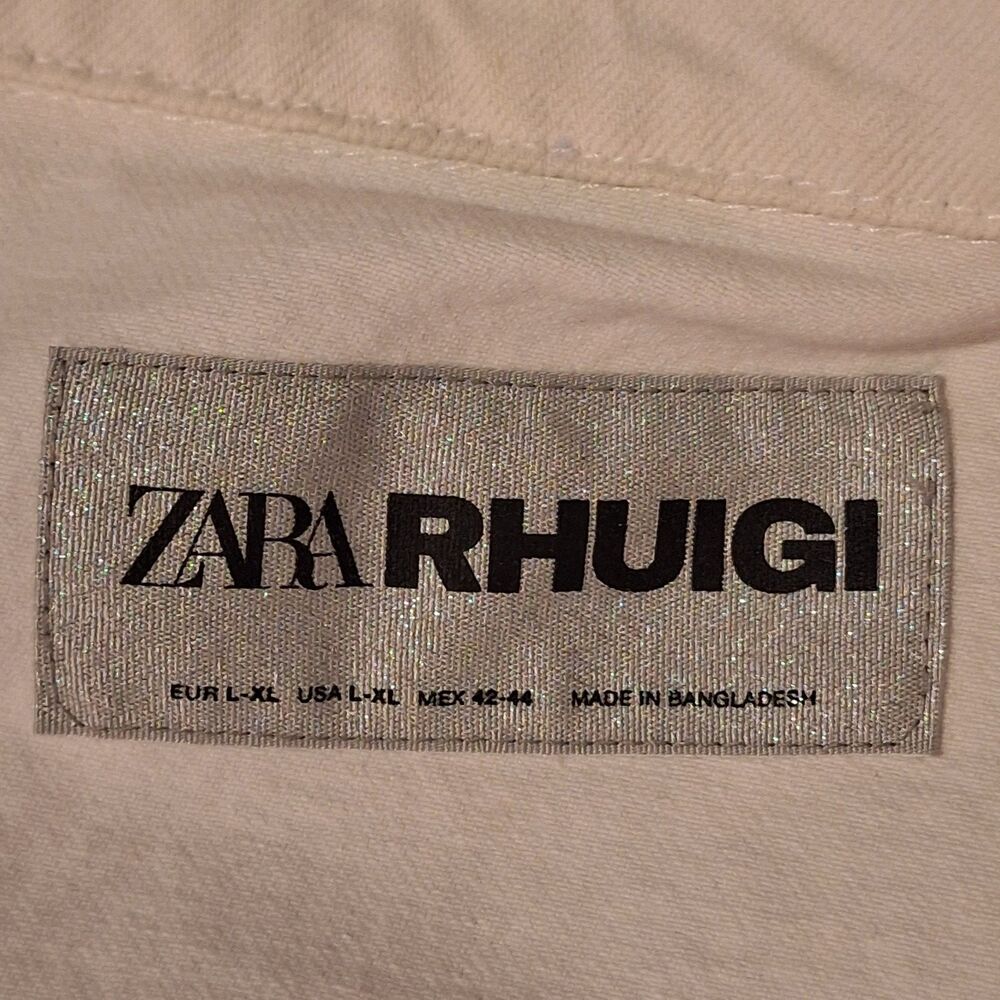 ZARA RHUIGI Collab Men L/XL White Denim Jacket RHU Rhude